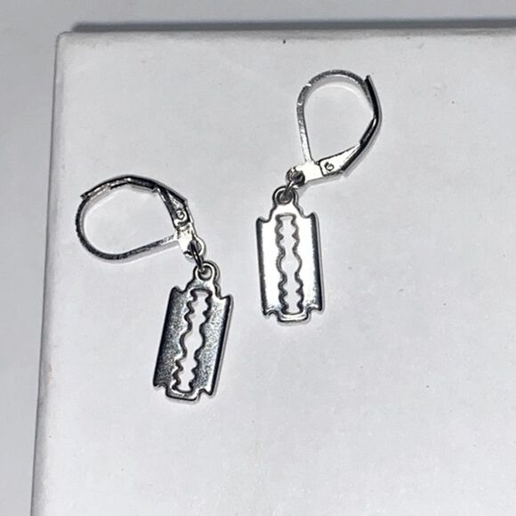 Dainty, Faux Razor Blade, Nickel Free Small Hoop Earrings - Picture 5 of 5